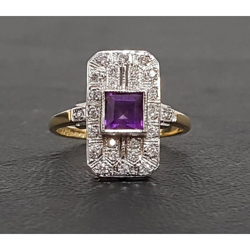 64 - ART DECO STYLE AMETHYST AND DIAMOND PLAQUE RING
the central square cut amethyst in multi diamonds su... 