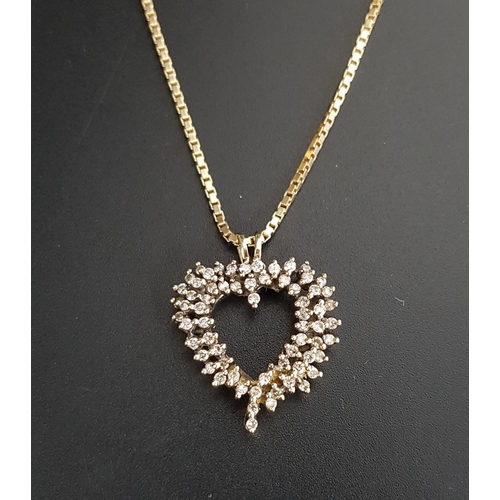 77 - MULTI DIAMOND HEART PENDANT
in unmarked gold and on nine carat gold chain, the chain approximately 7... 