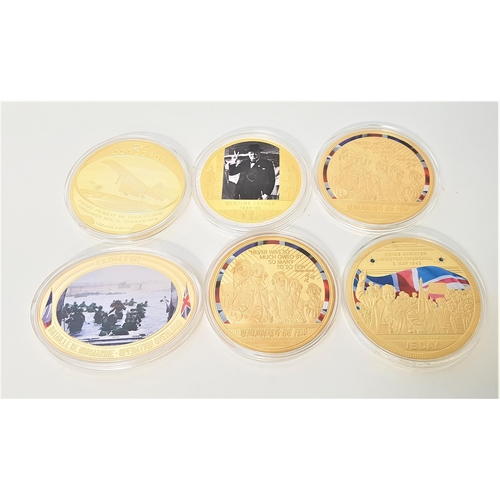 330 - SELECTION OF LARGE GOLD PLATED COINS
including: Concorde First Flight, Operation Overlord, two Battl... 