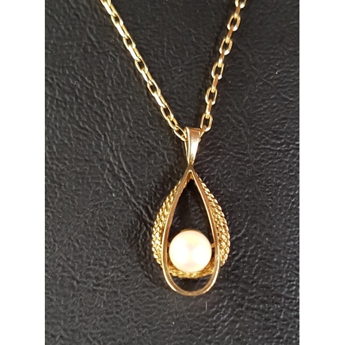 79 - PEARL SET NINE CARAT GOLD PENDANT
the pearl to the centre of the pierced teardrop shaped pendant, 2.... 