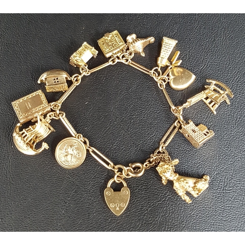 81 - NINE CARAT GOLD CHARM BRACELET
the fancy link bracelet with heart padlock clasp and a good selection... 