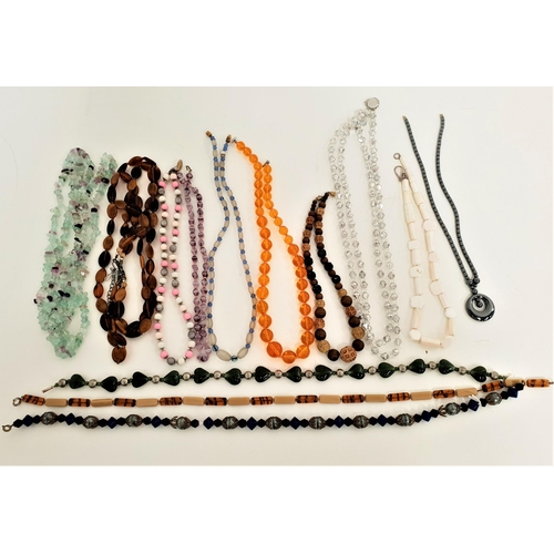 32 - INTERESTING SELECTION OF VINTAGE BEAD NECKLACES
including crystal, haematite, amber coloured, cerami... 