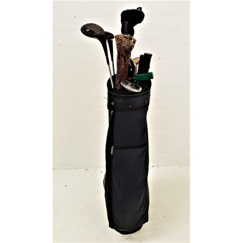 269 - BEN SAYERS GOLF BAG WITH CLUBS
the bag in blue nylon with four drivers, Leyland Rustless hickory sha... 