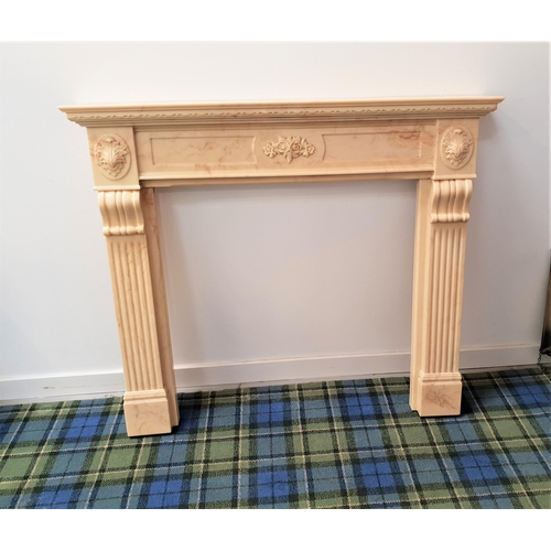 481 - MARBLE EFFECT FIRE SURROUND
with a stepped top above floral motifs, with column side supports, 112cm... 