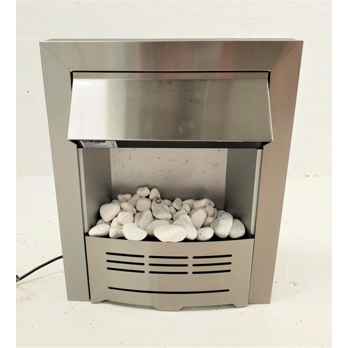 484 - BELDRAY ELECTRIC FIRE
in brushed steel with polished white stones to the hearth, 60cm x 48cm