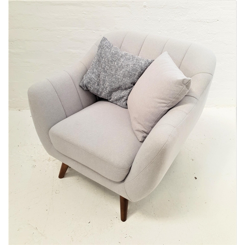 499 - RETRO STYLE ARMCHAIR
covered in a pale grey felt, with a ribbed back and loose seat cushion with two... 