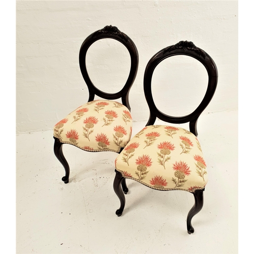 537 - PAIR OF VICTORIAN MAHOGANY PARLOUR CHAIRS
with ballon backs above stuffover shaped seats, standing o... 