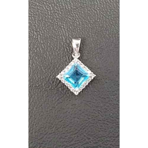 53 - BLUE TOPAZ AND DIAMOND CLUSTER PENDANT
the central square cut blue topaz in diamond surround totalin... 