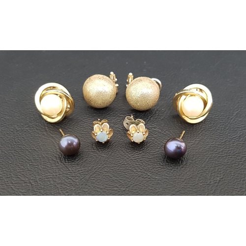 133 - THREE PAIRS OF NINE CARAT GOLD EARRINGS
comprising a pair of domed stud earrings with brushed finish... 
