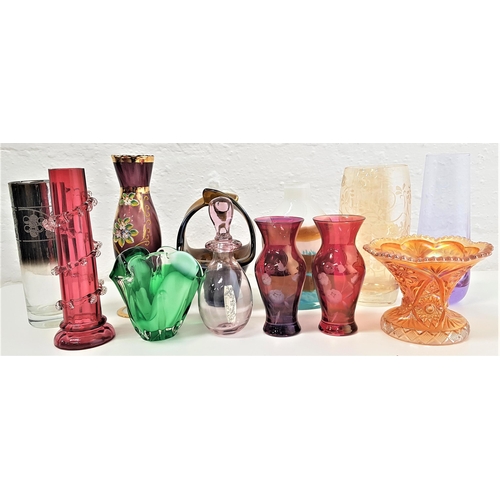 208 - MIXED LOT OF GLASSWARE
including a Caithness tapering vase, pair of cranberry baluster vases etched ... 