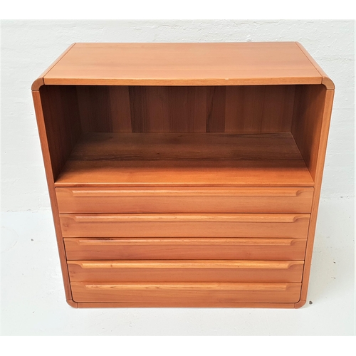 533 - TEAK SIDE CABINET
the rectangular top with rounded edges above an open shelf with five drawers below... 