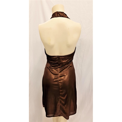 174 - ALANA CURRY - 'RUBY ROX' BROWN SHIMMERING HALTER NECK DRESS
signed to front. Worn by Alana on the Re... 