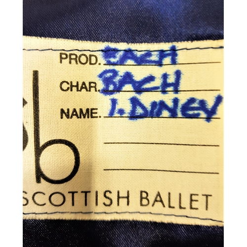 228 - SCOTTISH BALLET - BACH
the three piece navy velvet suit comprising a frock coat with gold and blue p... 