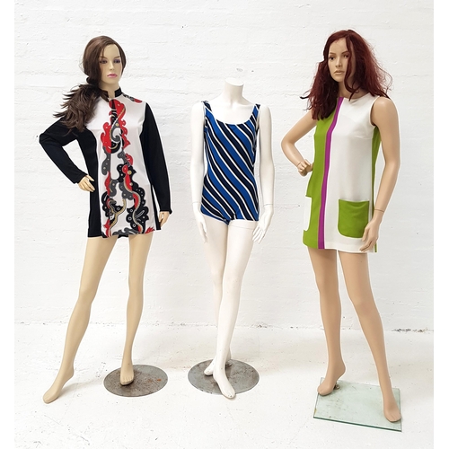 193 - TWO VINTAGE MINI DRESSES
comprising a Mod 1960s geometric colour block dress in green, white and pur... 