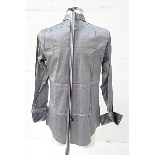 199 - GEORGE BOURIDIS CUSTOM MADE SHIRT
in silver with on chest pocket, 17 inch collar
Note: George Bourid... 