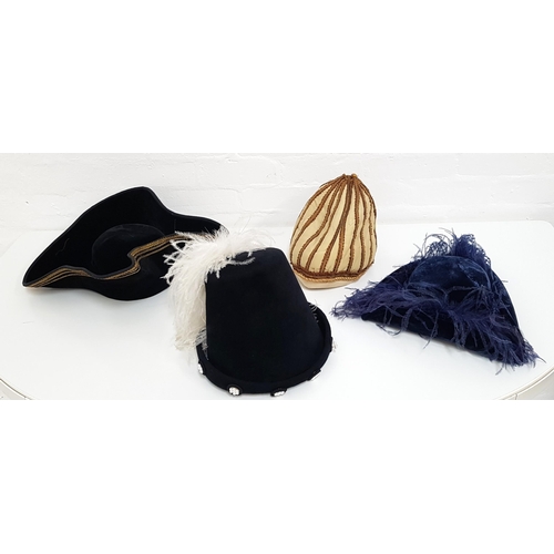 304 - SCOTTISH BALLET - UNKNOWN PRODUCTIONS
four various hats comprising a blue tricorn hat with feather d... 