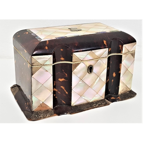 239 - MID 19TH CENTURY SERPENTINE TORTOISE SHELL TEA CADDY
the hinged lid inlaid with a panel of mother of... 