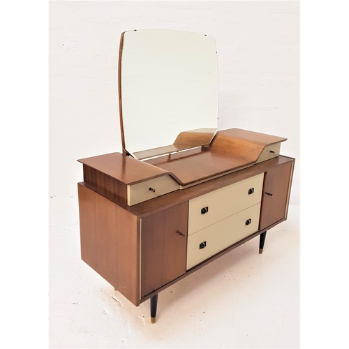 405 - VINTAGE TEAK TWO TONE DRESSING CHEST
with a shaped mirror back above a pair of shaped jewellery draw... 