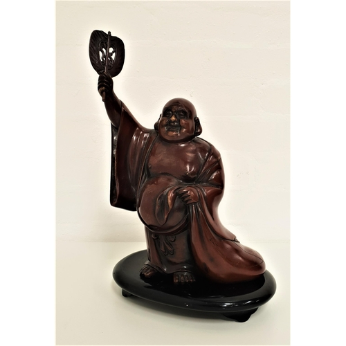 263 - JAPANESE MEIJI PERIOD BRONZE HOTEI OKIMONO
the God of Contentment, standing with his right arm raise... 