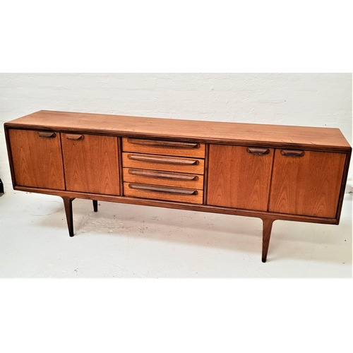 438 - YOUNGER TEAK SIDEBOARD
with a moulded top above four central drawers, one bearing a retailers label ... 