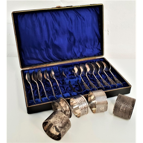 131 - MIXED LOT OF SILVER
including a cased set of eleven Edward VII tea spoons and a pair of sugar tongs ... 