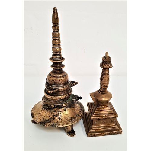 268 - TIBETAN BRASS INCENSE BURNER
in two sections and modelled as a shrine, 19.5cm high, together with a ... 