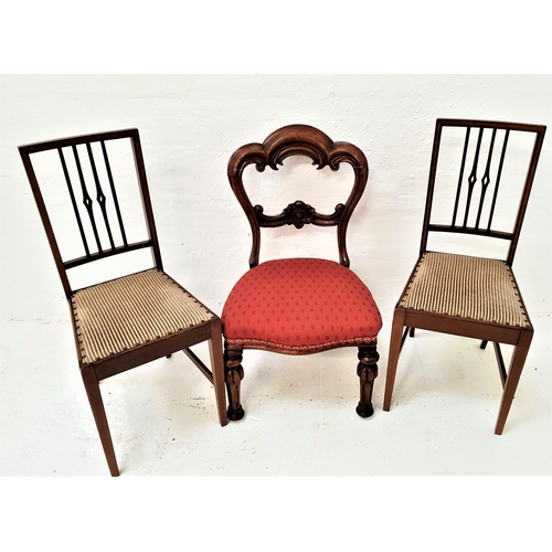 451 - PAIR OF EDWARDIAN AND INLAID SIDE CHAIRS
with decorative spindle backs above stuffover seats, standi... 