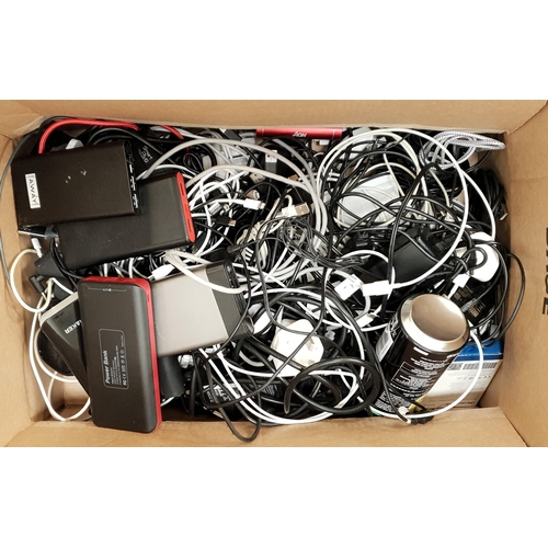 23 - ONE BOX OF CABLES, CHARGERS, CONNECTORS, POWER BANKS AND ADAPTERS
approximately 7 power banks