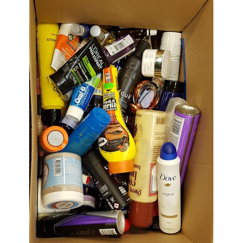 113 - ONE BOX OF NEW AND USED TOILETRY ITEMS
including: Neals Yard, Victoria Secret, Lacoste, Hugo Boss, P... 