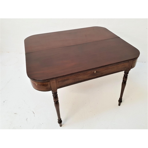 449 - MID VICTORIAN MAHOGANY OCCASIONAL TABLE
with a D shaped fold over top above a long central inlaid fr... 