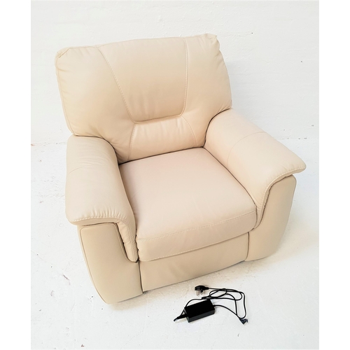 459 - CREAM LEATHER ELECTRIC RECLINING ARMCHAIR
with power lead and side button operation