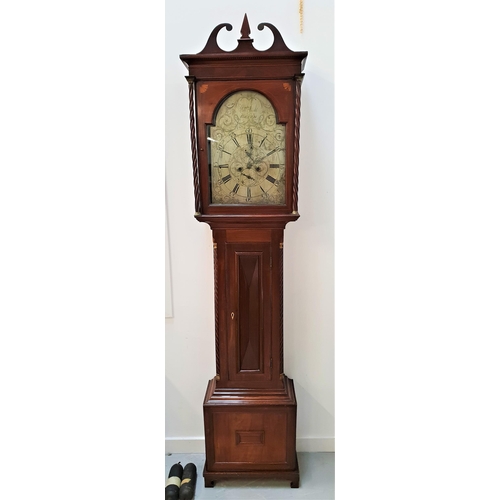 466 - WILLIAM SCOTT OF BEITH MAHOGANY AND INLAID LONGCASE CLOCK
early 19th century, the hood with marquetr... 