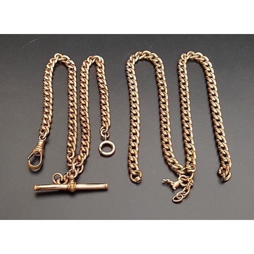 77 - TWO GOLD PLATED DOUBLE ALBERT CHAINS
one with T-bar