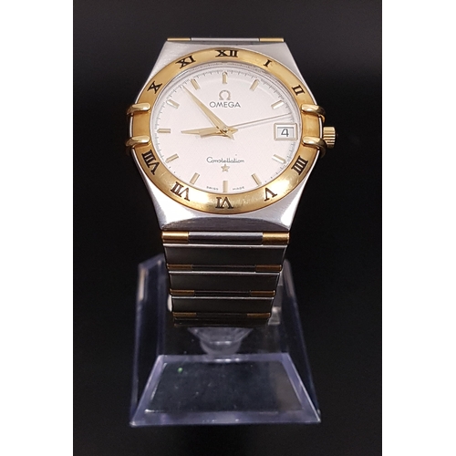 87 - GENTLEMAN'S BI-COLOUR OMEGA CONSTELLATION WRISTWATCH
the textured champagne dial with raised baton f...