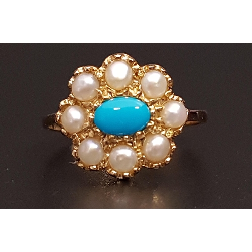 99 - TURQUOISE AND PEARL CLUSTER RING
the central oval cabochon turquoise stone in eight pearl surround, ... 