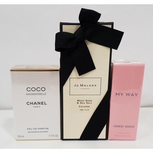 219 - THREE NEW AND UNUSED PERFUMES/COLOGNES
comprising Chanel Coco Mademoiselle Eau de Parfum (50ml); Gio... 