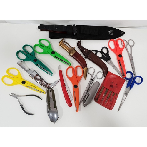 232 - SELECTION OF SCISSORS AND KNIVES, ETC.
including a Puma Tec knife, hairdressing scissors including a... 