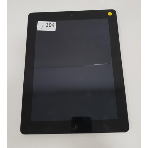 194 - APPLE IPAD 4th GENERATION (WIFI) A1458
serial number: DMPJTFDNF182, NOT iCloud protected. Note: It i... 