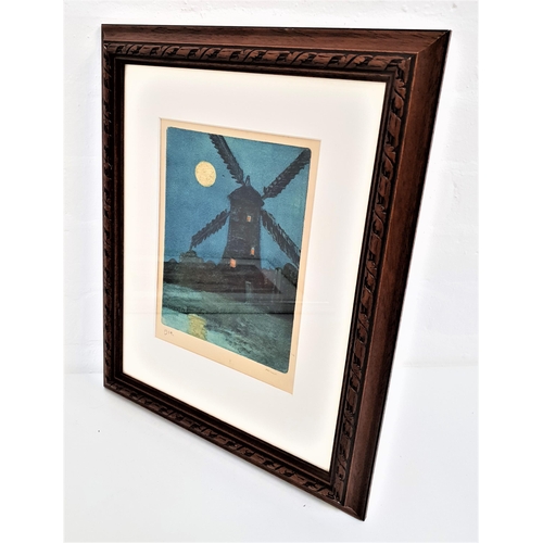 357 - M STEWART
Windmill in the Moonlight, coloured etching, signed and dated 1914 to the mount, 20cm x 15... 