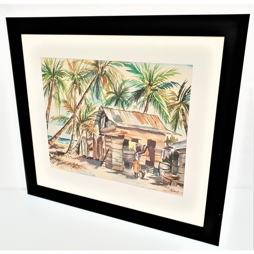 359 - THREE WATERCOLOUR STUDIES
comprising Gilbert, A Tropical beach scene with shack and figure in foregr... 