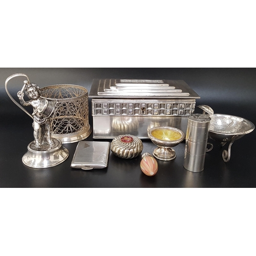 207 - SELECTION OF SILVER PLATE
including a Russian filigree cup holder, a circular ashtray raised on thre... 