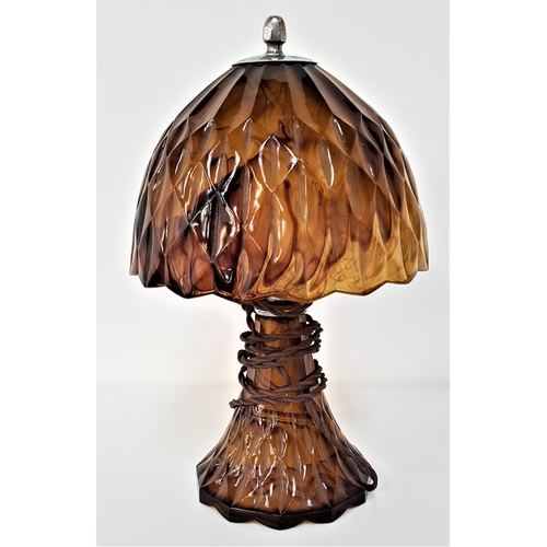 272 - ART DECO GLASS MUSHROOM LAMP
with a marbled effect shade and shaped body, 36cm high