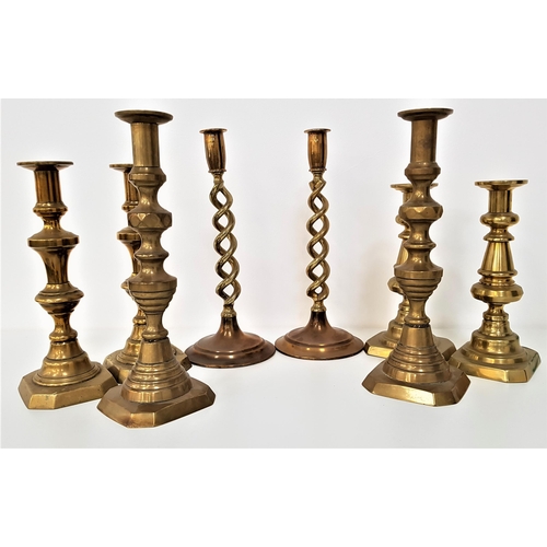 274 - PAIR OF BRASS KNOPPED CANDLESTICKS
raised on square bases with ejectors, 30cm high, a pair of pierce... 