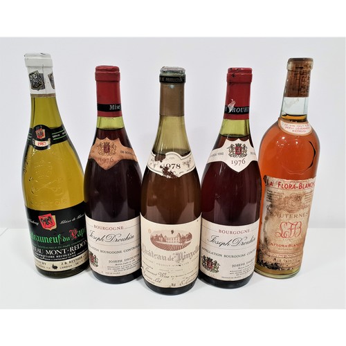 537 - FIVE BOTTLES OF FRENCH WINE
Comprising of two botlles of 1976 Joseph Drouchin Bourgogne, 73cl; one 1... 