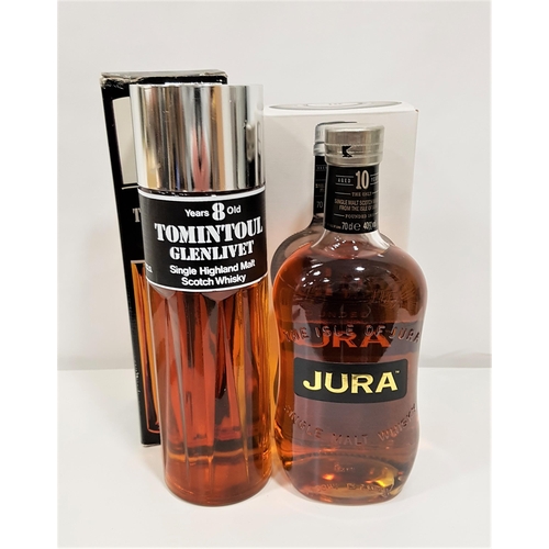 496 - TWO BOTTLES OF SINGLE MALT WHISKY
comprising: The Isle of Jura 10 year old, 70cl & 40%; and a Tomint... 