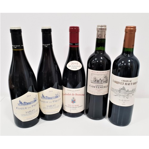 535 - FIVE BOTTLES OF FRENCH RED WINE
comprising two 2014 Chateau du Trignon, Sablet, 750ml and 14%; one 2... 