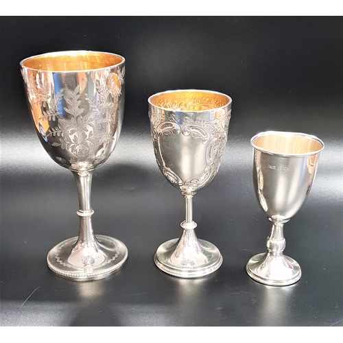 198 - VICTORIAN SILVER GOBLET
with a gilt interior, the bowl with leaf decoration, raised on a circular fo... 