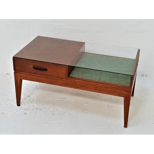 471 - 1970s TEAK OCCASIONAL TABLE
with a glass top above a short single drawer with a shelf beside, with a... 