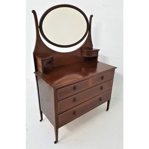 475 - EDWARDIAN MAHOGANY AND INLAID DRESSING CHEST
with an oval mirror back above two shaped jewellery dra... 