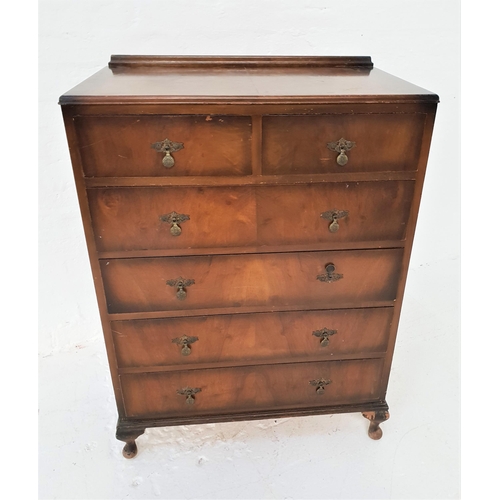 476 - WALNUT CHEST OF DRAWERS
with a raised back above two short and four long drawers, standing on stout ... 